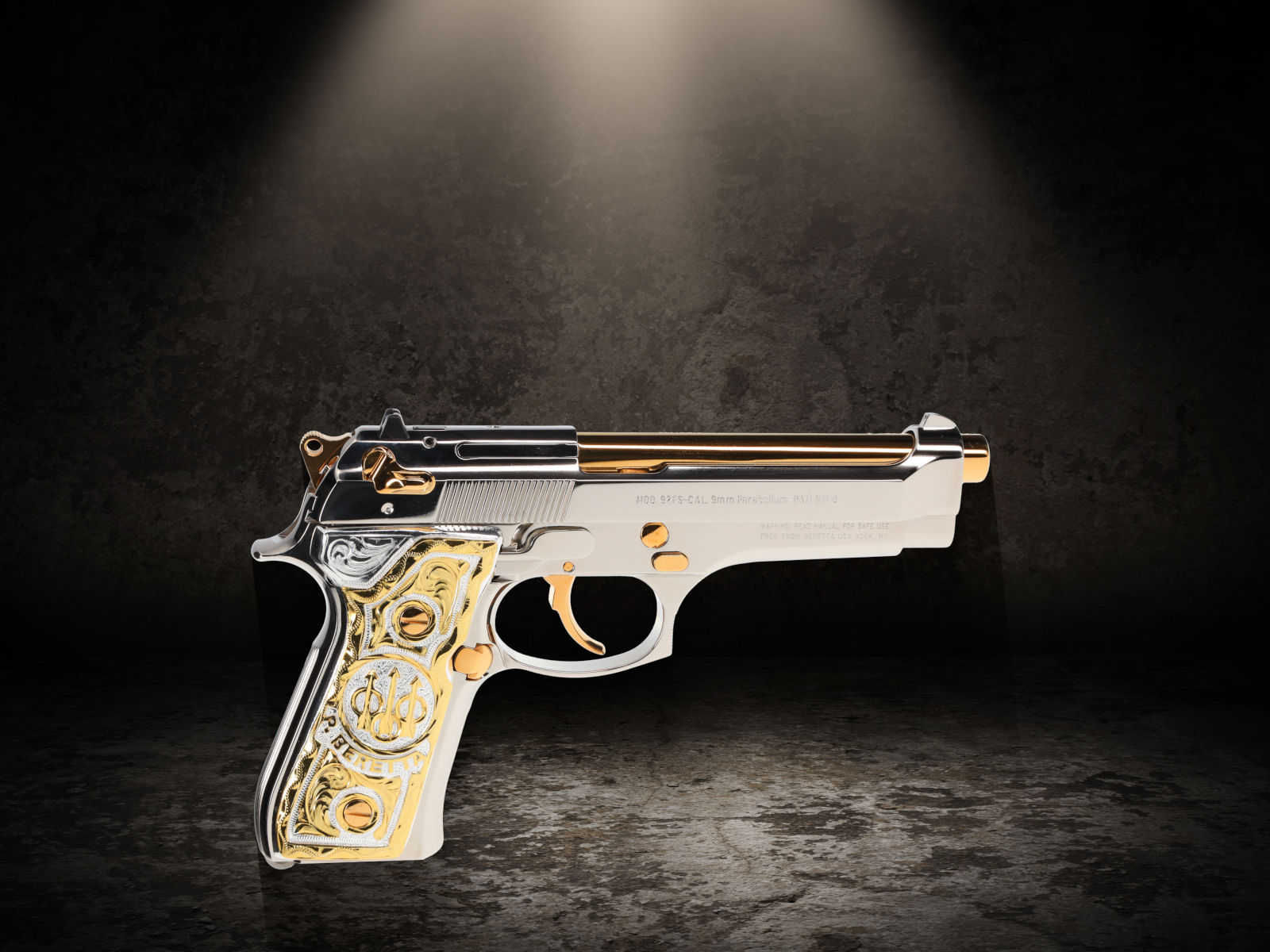 Deluxe Arms | Beretta 92FS Inox Custom Nickel Plated with Gold Accents