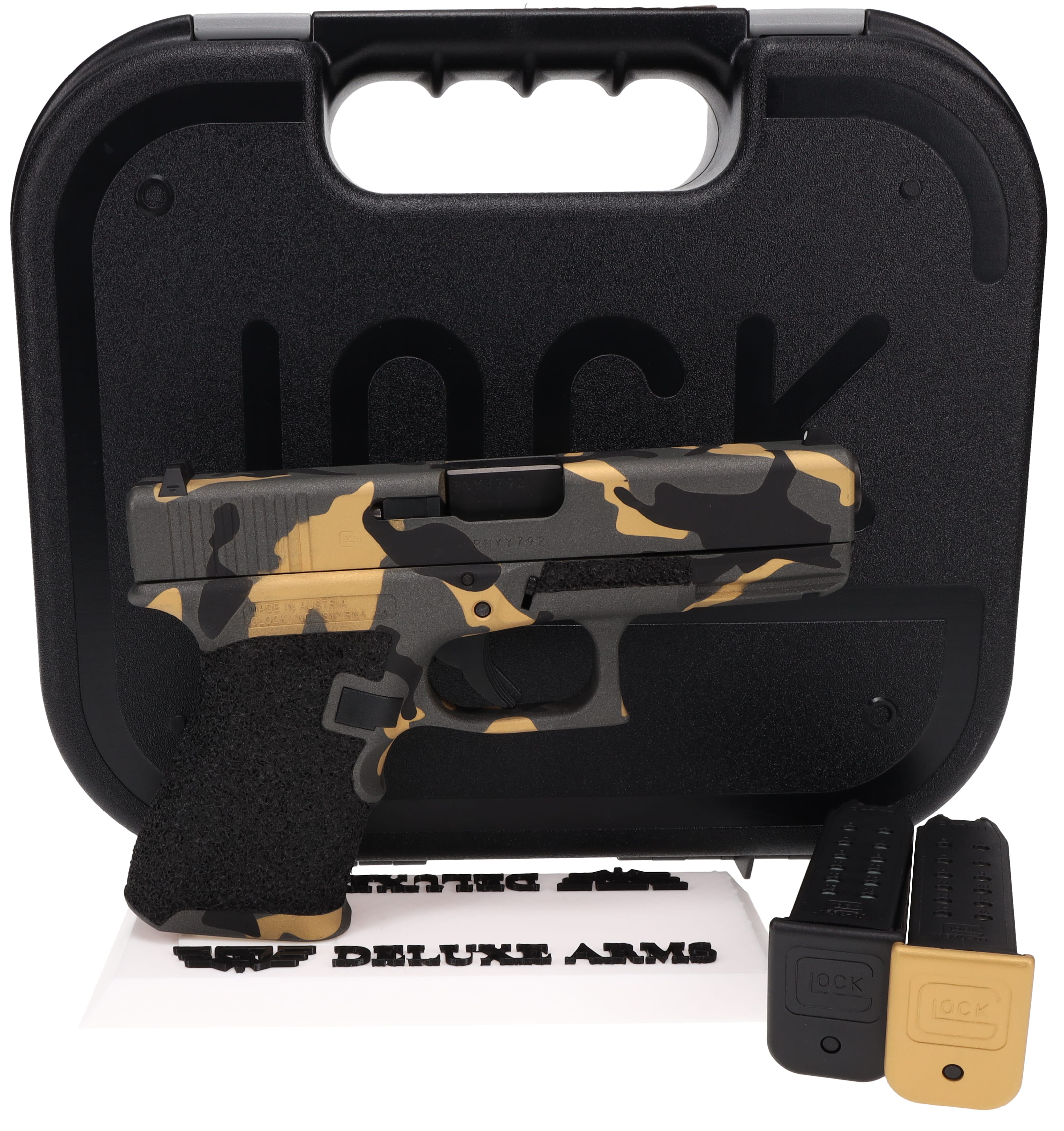Deluxe Arms | CSS Glock 19 Custom Stipple and Gold Stone Camo Cerakote
