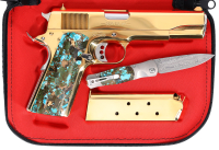24k Gold Colt Government 1911 Series 80 with Turquoise Grips