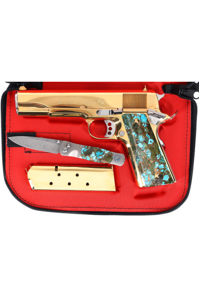 24k Gold Colt Government 1911 Series 80 with Turquoise Grips